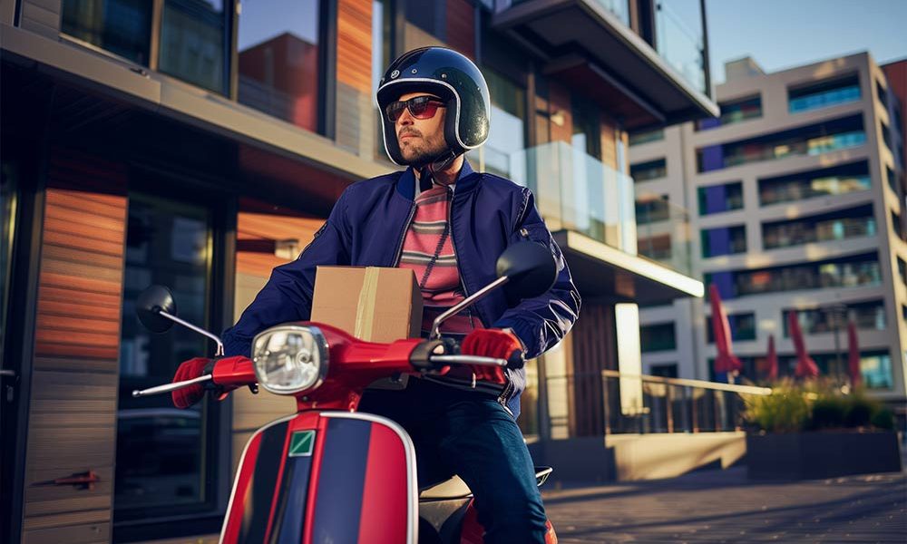 delivering-packages-scooter-urban-landscape